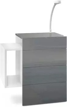 Vladon Queens Nachttisch wandmontiert, 2 Schubladen, wei&szlig; matt/grau hochglanz (60x63x36cm)