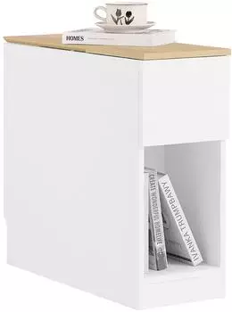 SoBuy Schmaler Nachttisch mit Schubladen und Stauraumregal, Wei&szlig; (FBT162-WN)