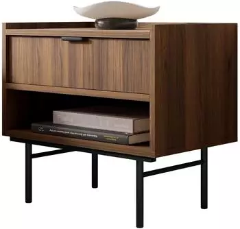 Mirjan24 Edison Nachttisch 1 Schublade, Nussbaum, Metall, 40x55x35cm