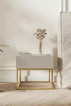 Selsey Veldio Nachttisch mit Schublade, greige, goldene Metallbeine (Veldio)