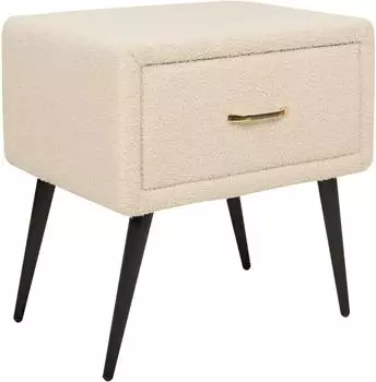 Beliani Flayat Nachttisch Bouclé beige mit Schublade, schwarzes Metallgestell