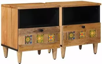 vidaXL Nachttisch 2er-Set, Massivholz Mango, natur, 40x33x46cm