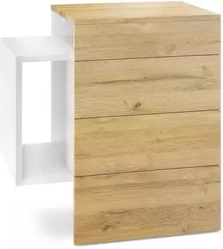 Vladon Queens Nachttisch h&auml;ngend 2 Schubladen, Wei&szlig; matt/Eiche Natur (60x63x36cm)
