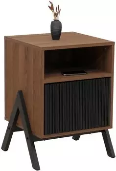 MCW Nachttisch O40 mit Schublade, MDF/Metall/Melamin, 59x40x40cm, natur (99869)
