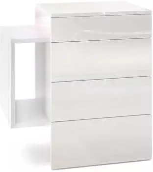 Vladon Queens Nachttisch h&auml;ngend 2 Schubladen, LED-Unterbaustrahler, Wei&szlig; Hochglanz (60x63x36cm)
