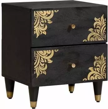 vidaXL Nachttisch mit Schublade, Mangoholz massiv, schwarz, 40x33x46cm (4018806)