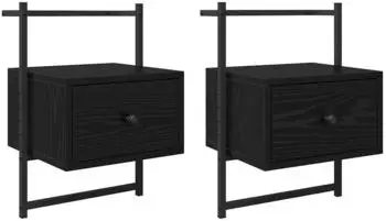 vidaXL Wandmontierter Nachttisch 2 Stk. Schwarz Eichen-Optik 35x30x51cm (882168)