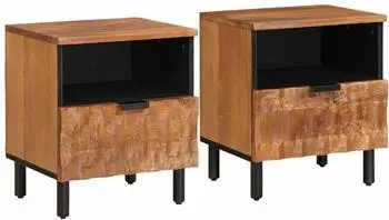 vidaXL Nachttisch 2er-Set braun 40x33x46cm Mango Massivholz (4017907)