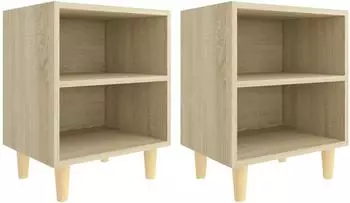 vidaXL Nachttische 2er-Set Massivholzbeine Sonoma-Eiche 40x30x50cm (805786)