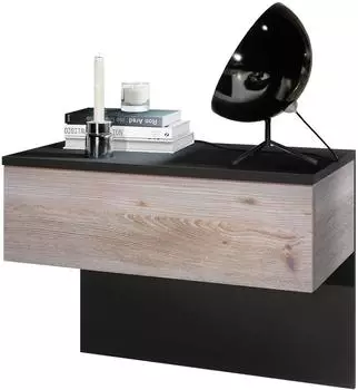 Vladon Sleep Nachttischschrank mit Schublade, Wandmontage, schwarz matt/Eiche Nordic (60x46x35cm)
