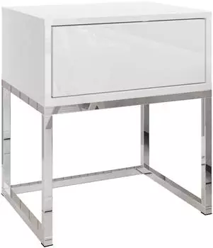 Lookway Blanco Glamour Nachttisch weiß Hochglanz, verchromtes Gestell (800001175559)