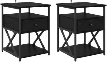 vidaXL Nachttisch 2er-Set Schwarz Eichen-Optik 40x42x55cm