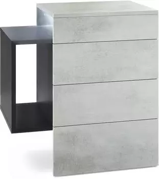 Vladon Queens Nachttisch hängend 2 Schubladen, schwarz matt/Beton Oxid Optik, LED (60x63x36cm)
