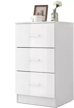 Costway Nachttisch mit 3 Schubladen, Hochglanz, 37x34x66,5cm, wei&szlig; (TI86387IT)