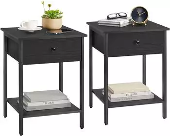 Vasagle Nachttisch mit Schublade und Ablage, ebenholzschwarz, 2er-Set