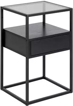 Furniture To Go Randolf Nachttisch, schwarz, Rauchglas, Schublade