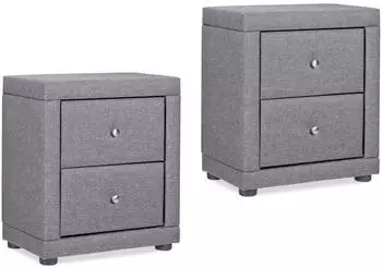 Homestyle4u Nachttisch 2er Set, Stoff, grau, 2 Schubladen (3150)