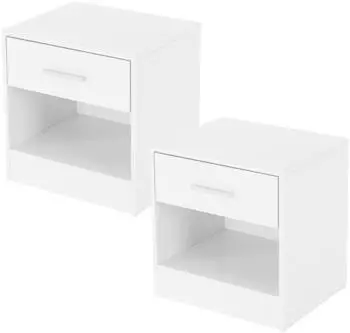 ML-Design Nachttisch mit Schublade, wei&szlig;, Holzwerkstoff, 2er-Set (490003893)