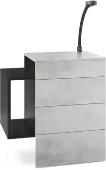 Vladon Queens Nachttisch hängend, 2 Schubladen, schwarz matt/Beton Oxid Optik (60x63x36cm)