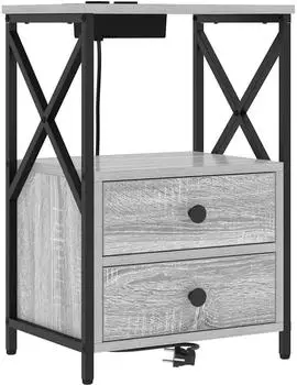 vidaXL Nachttisch mit Ladestation grau Sonoma, 40x31x60cm, Holzwerkstoff (859566)