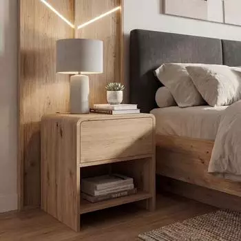 Finebuy Nachttisch Boxspringbett 50cm Eiche Dekor mit Schublade (FB116814)