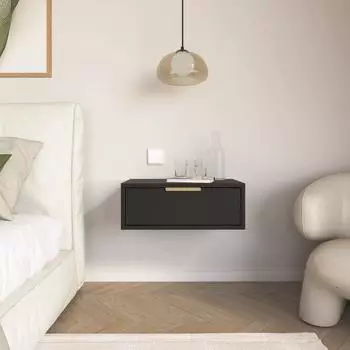 Selsey Vena hängender Nachttisch mit Schublade, schwarz, 50cm