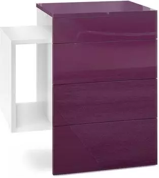 Vladon Queens Nachttischschrank 2 Schubladen, wandmontiert, weiß matt/Brombeer Hochglanz (60x63x36cm)