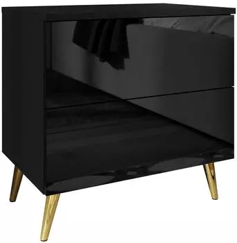 Lookway Aura Nachttisch Push Open, schwarz hochglanz, Beine gold (800001175656)