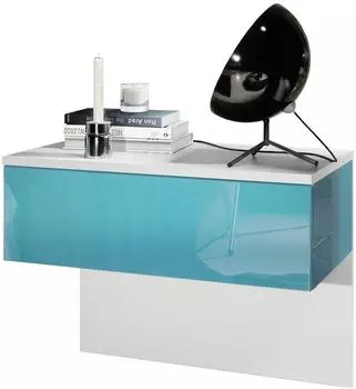 Vladon Sleep Nachttischschrank mit Schublade, wandmontiert, wei&szlig; matt/Petrol hochglanz (60x46x35cm)