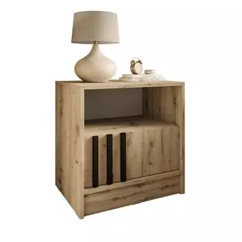 Lookway NELA Nachttisch mit Lamellen, Eiche Artisan/schwarz, 51x52x38cm (800001532267)