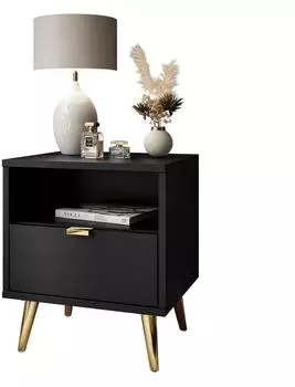 Lookway Aldo Nachttisch mit LED-Beleuchtung, schwarz, 38x46x33cm (800001175917)