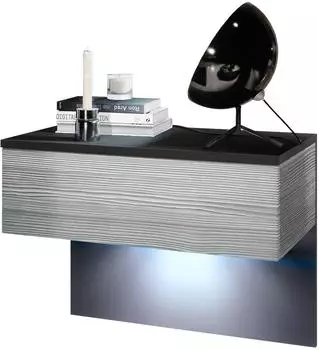 Vladon Sleep Nachttischschrank mit Schublade, wandmontiert, Schwarz matt/Avola-Anthrazit, LED-Beleuchtung (50005929)