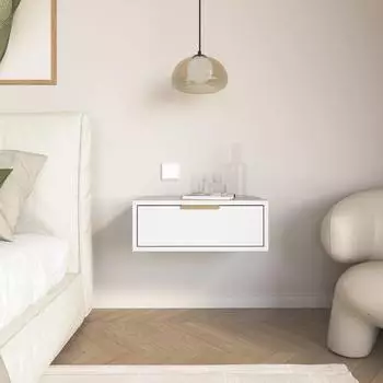 Selsey Vena hängender Nachttisch mit Schublade, weiß, 50cm