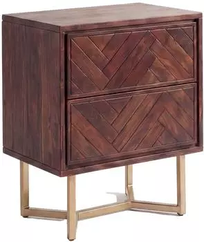 Wohnling Nachttisch Akazien-Massivholz Fischgrät 2 Schubladen Metallgestell 45x40x57cm (WL7.039)