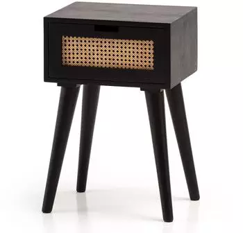 Wohnling Nachttisch Mangoholz Rattan, 1 Schublade, 40x60x30cm (WL6.808)