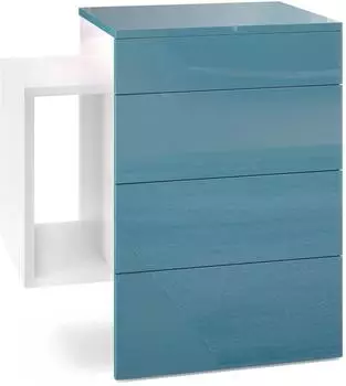 Vladon Queens Nachttischschrank hängend, 2 Schubladen, weiß matt/petrol hochglanz, LED (60x63x36cm)