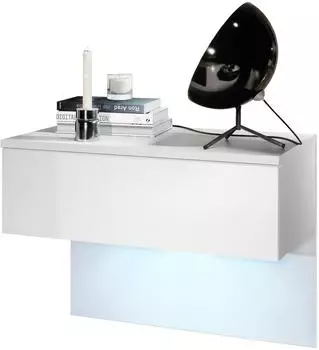 Vladon Sleep Nachttisch mit Schublade, Wandmontage, LED-Beleuchtung, weiß matt (50005882)