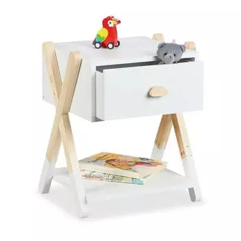 Relaxdays Kinder-Nachttisch mit Schublade, weiß (34x32x42cm)