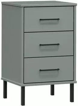 vidaXL Nachttisch OSLO Massivholz Kiefer, grau, Metallbeine (350977)