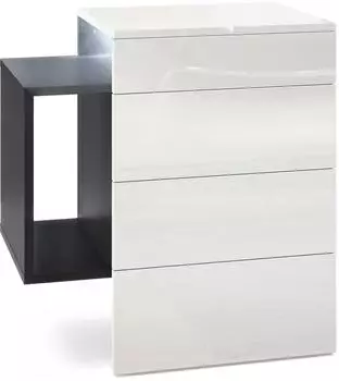 Vladon Queens Nachttisch hängend 2 Schubladen, LED-Unterbaustrahler, schwarz matt/weiß hochglanz (60x63x36cm)