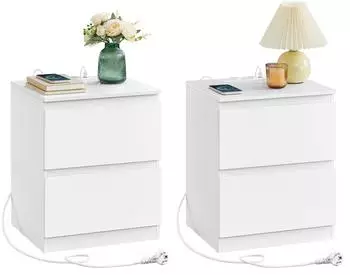 Vasagle Nachttisch mit Steckdosenleiste, 2 Schubladen, 2er-Set (LET621/821)