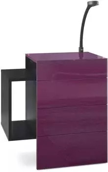 Vladon Queens Nachttisch wandmontiert, schwarz matt/Brombeere hochglanz, 2 Schubladen (50005570)