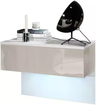 Vladon Sleep Nachttisch wandmontiert mit Schublade, weiß matt/sandgrau hochglanz, LED (50005881)