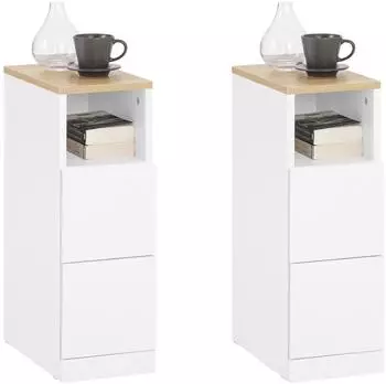 SoBuy Nachttisch-Set 2er mit 2 Schubladen und offenem Fach, weiß, 35x20x60cm (FBT149-WNx2)