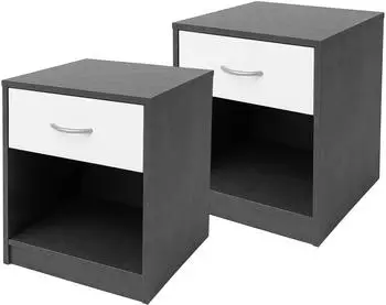 HTI-Living Nina Nachtschrank mit 1 Schublade, beton/wei&szlig;, 2er-Set