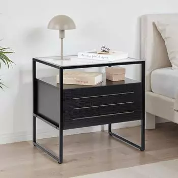 Idimex Nachttisch ARUMA mit Schublade, Glas, schwarz (95808)