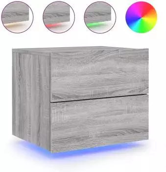 vidaXL Wand-Nachttisch mit LED-Leuchten, grau Sonoma (836822)