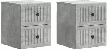 vidaXL Wandmontierter Nachttisch mit Schublade, betongrau, 2er-Set (897962)