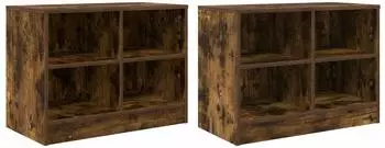 vidaXL Bettschrank mit Regal 2 Stk., ger&auml;ucherte Eiche, 66x33x48cm (893727)