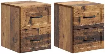 vidaXL Wandmontierter Nachttisch 2er-Set Altholz 34,5x33x40cm (899332)